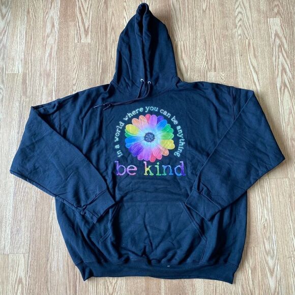 Kindness Rainbow Flower Hoodie Black 2XL - Picture 1 of 5